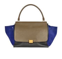 Trapeze Tricolour Satchel, Leather, Taupe/Black/Blue, UMM0134, 2*